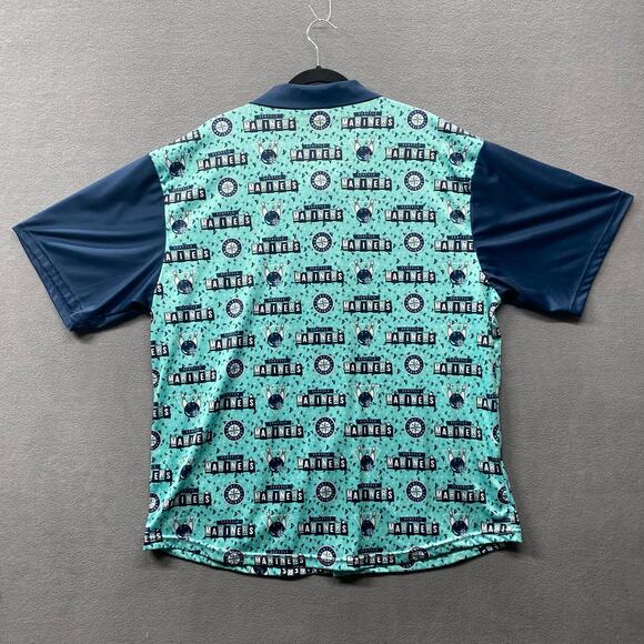 Seattle Mariners Button Down Short Sleeve Bowling Day Promo Shirt Mens XL Blue - Picture 3 of 11
